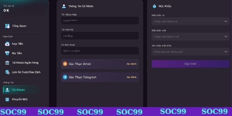 Cách đổi mật khẩu SOC99 chi tiết